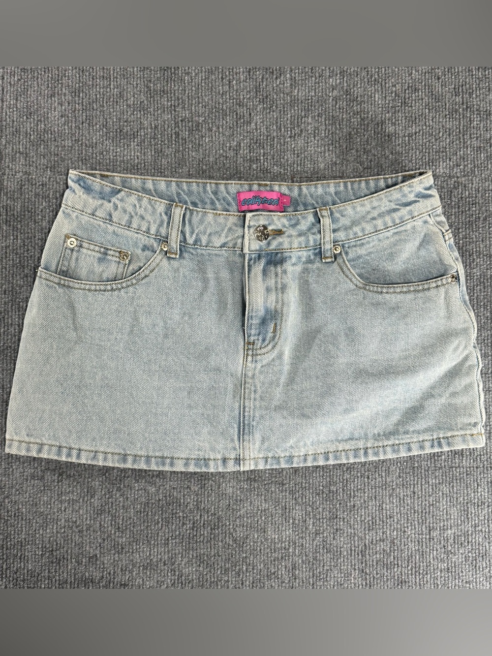 Edikted Chiara Denim Micro Mini Skirt S Vintage Light Wash Low Slung Brat Y2K